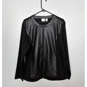 Weekends‎ by Chico's Black Faux Leather Patterned Jacket Streetwear Size 3/XL